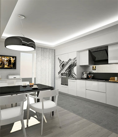 Дизайн кухни черно белого цвета фото