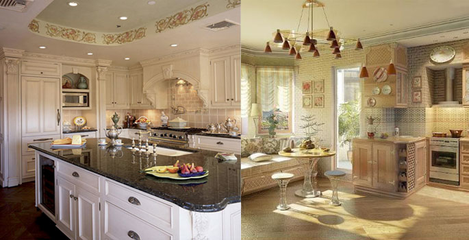 Классический дизайн подходит для средних и больших кухонь, а так же совмещенных с гостинной