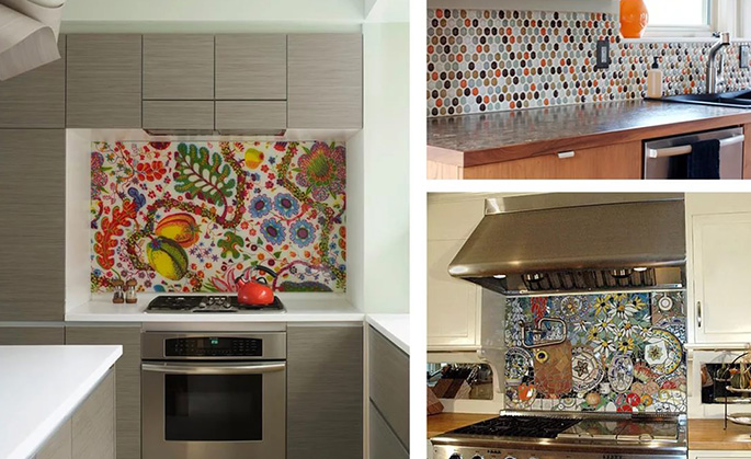 Различные вариации мозаичного фартука дают возможность подчеркнуть тот уголок кухни, который больше всего нуждается в регулярном уходе, и делают загрязнения менее заметными благодаря разнообразию цветов и узоров