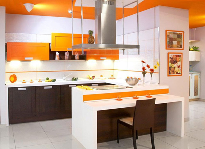 Дизайн кухни в оранжевом цвете
