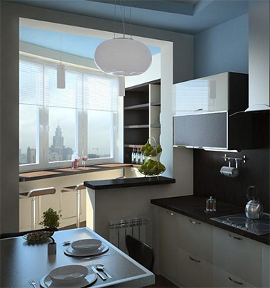 Мебель на кухне, совмещенной с балконом должна быть в одной стилистике