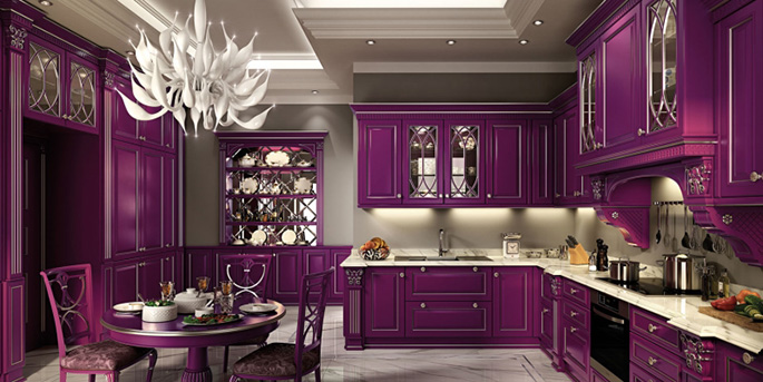 Фиолетовый цвет отлично впишется в интерьер кухонь арт-деко