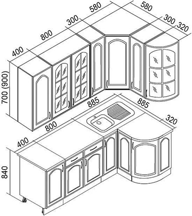 Пример чертежа шкафчиков для оформления заказа