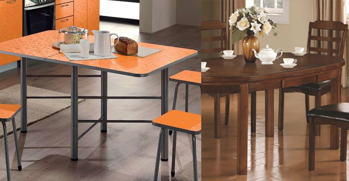 Раскладные кухонные столы могут быть прямоугольными и овальными